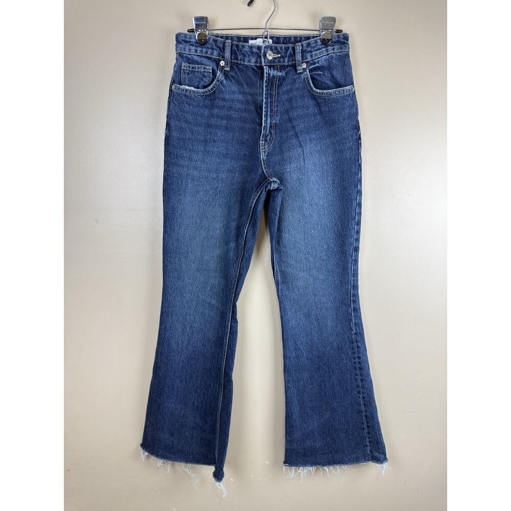 Zara Jeans Womens Blue Size 6 Denim Flare High Rise Raw Hem Medium Wash
